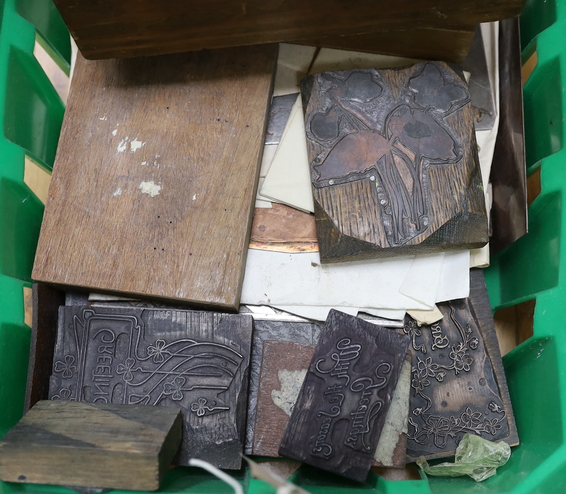 A collection of decorative metal printing blocks, mainly 20th century examples